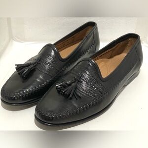 Santoni Black Leather Tassel Loafers